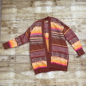 Multicolor Thread Cardigan - Rusty red, pink, yellow